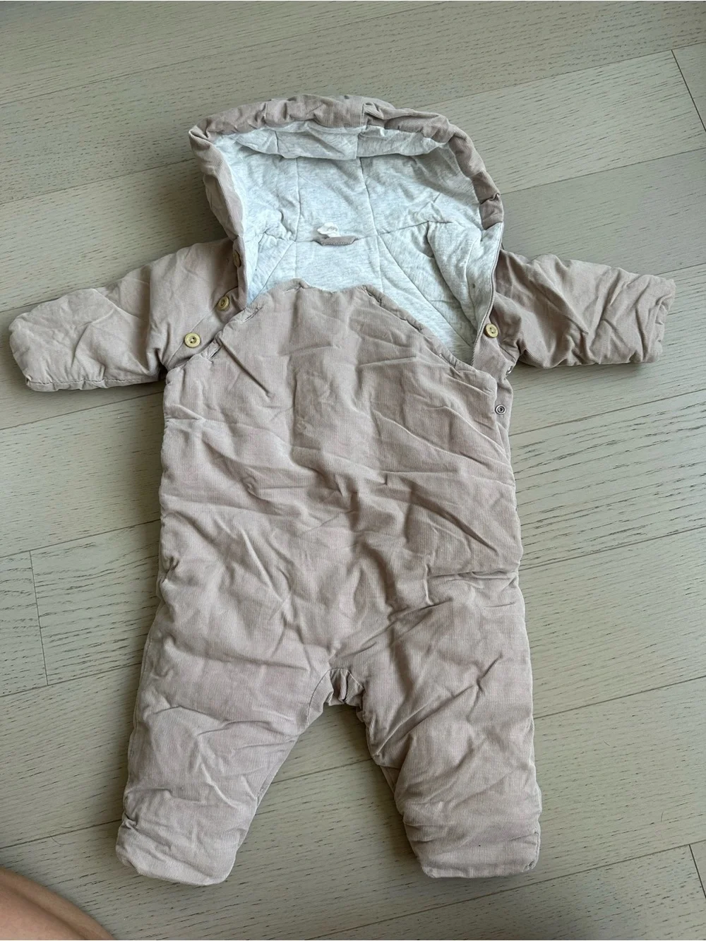 H&M Light Beige Baby Bodysuit with Pink Trim